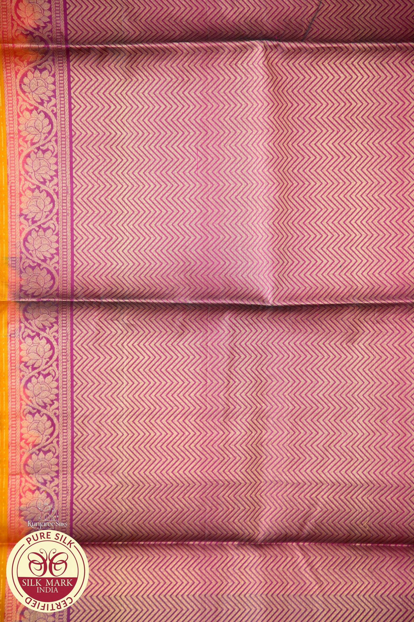 Yellow with Purple Gold Color Pure Silk Saree