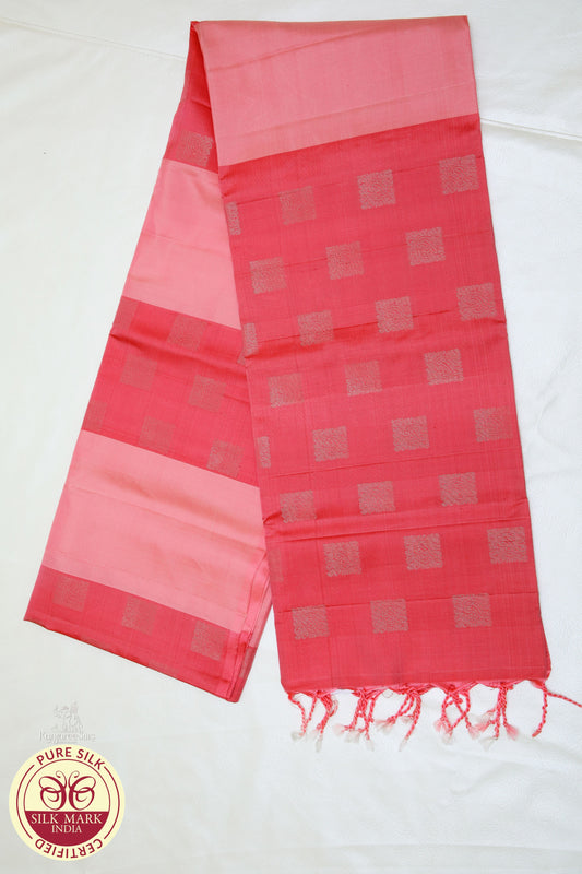 Red with Baby Pink Color Pure Silk Saree