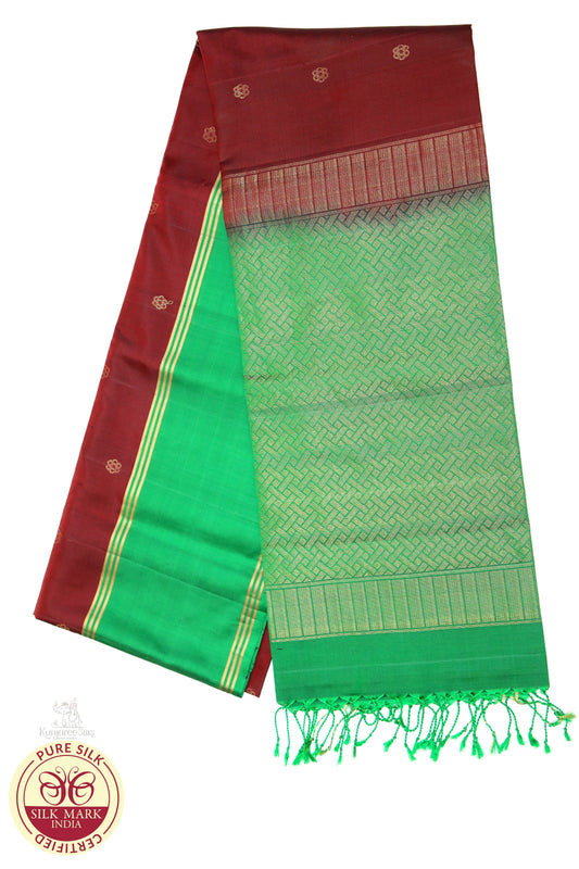 Green with Brown Gold Color Pure Silk Saree