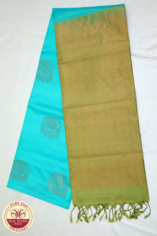 Blue with Gold Color Pure Silk Saree
