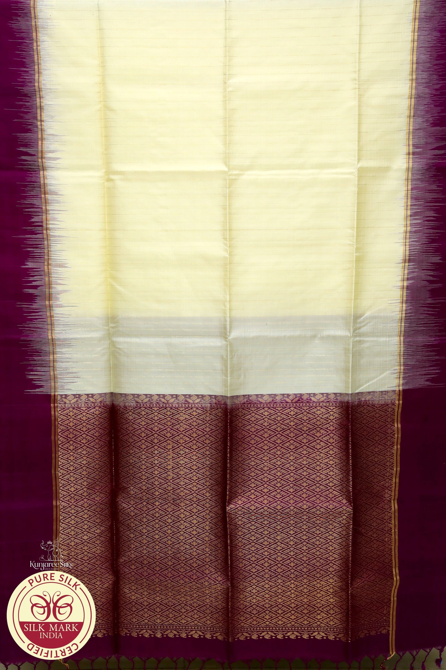 Cream with Maroon Color Pure Silk Saree