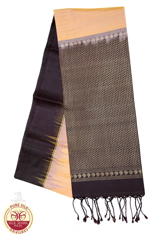 Cream with Brown Gold Pure Silk Saree
