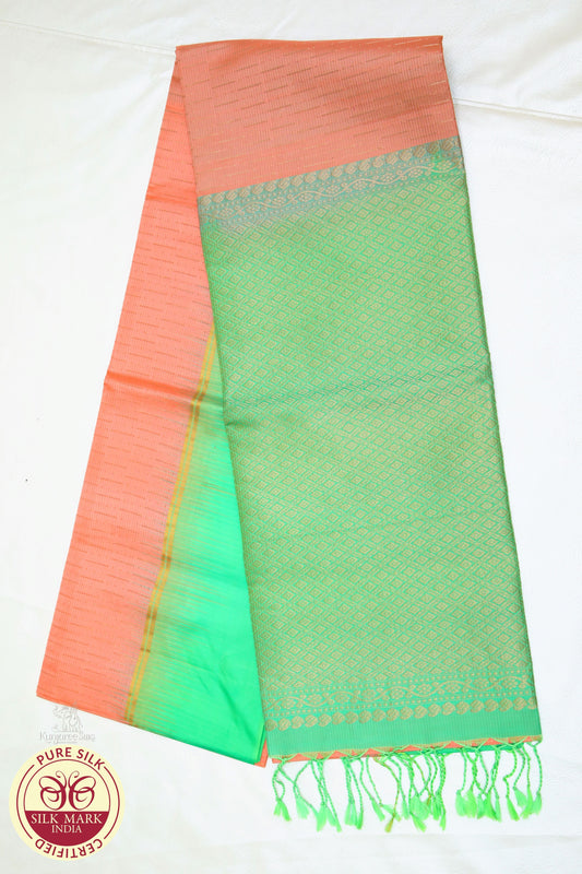 Orange with Parrot Green Color Pure Silk Saree