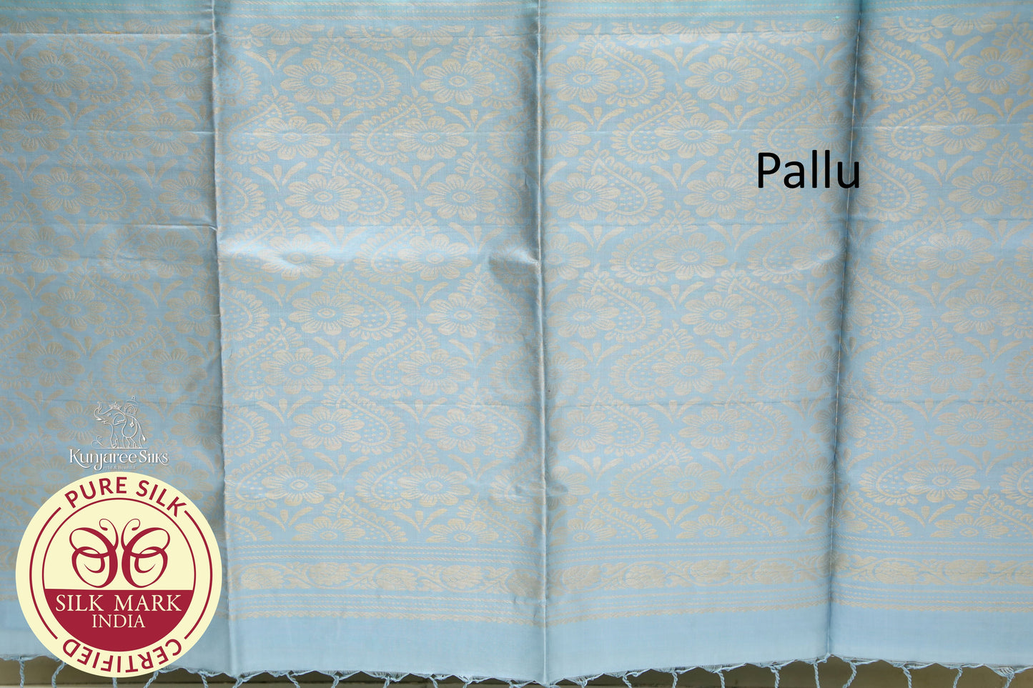 Sky Blue with Grey Color Pure Silk Saree