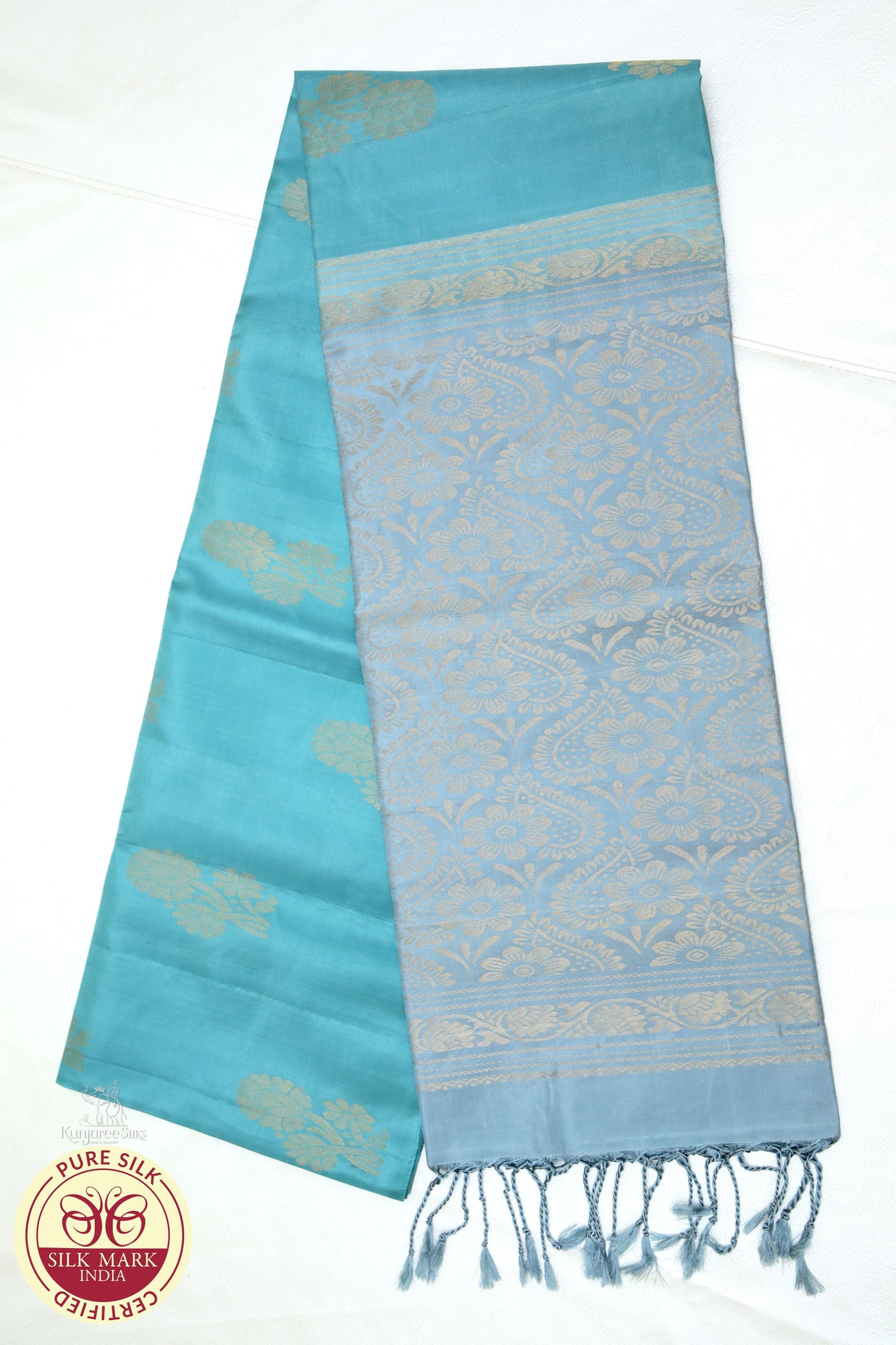 Sky Blue with Grey Color Pure Silk Saree