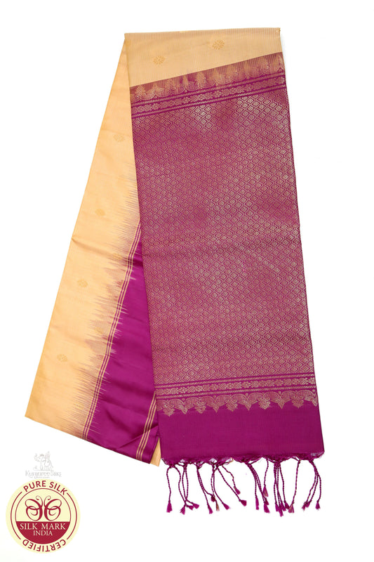 Peach with Rani Pink Color Pure Silk Saree