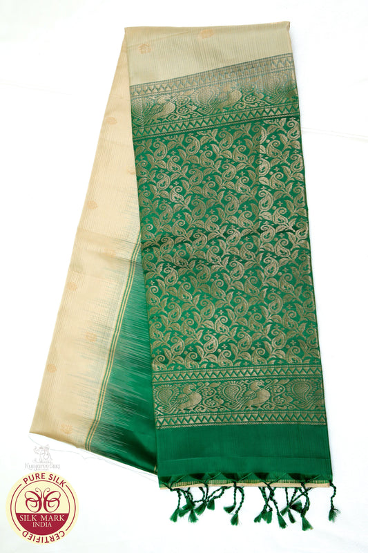 Gold with Green Color Pure Silk Saree