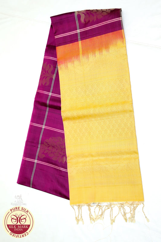 Purple with Lemon Yellow Color Pure Silk Saree