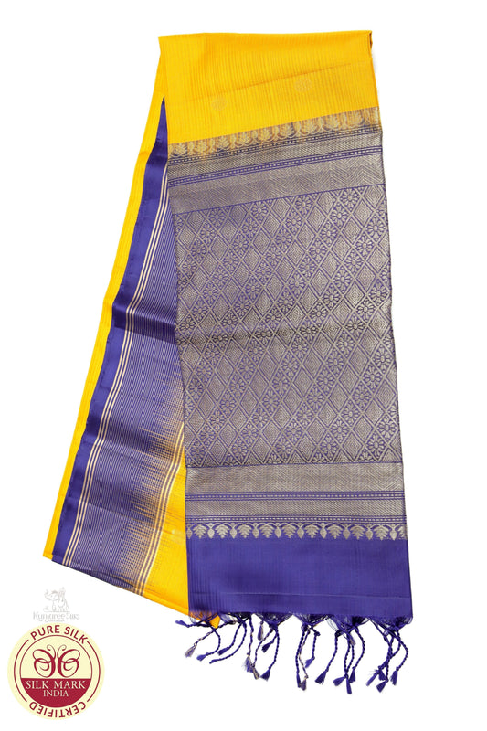 Mustard with Voilet Color Pure Silk Saree