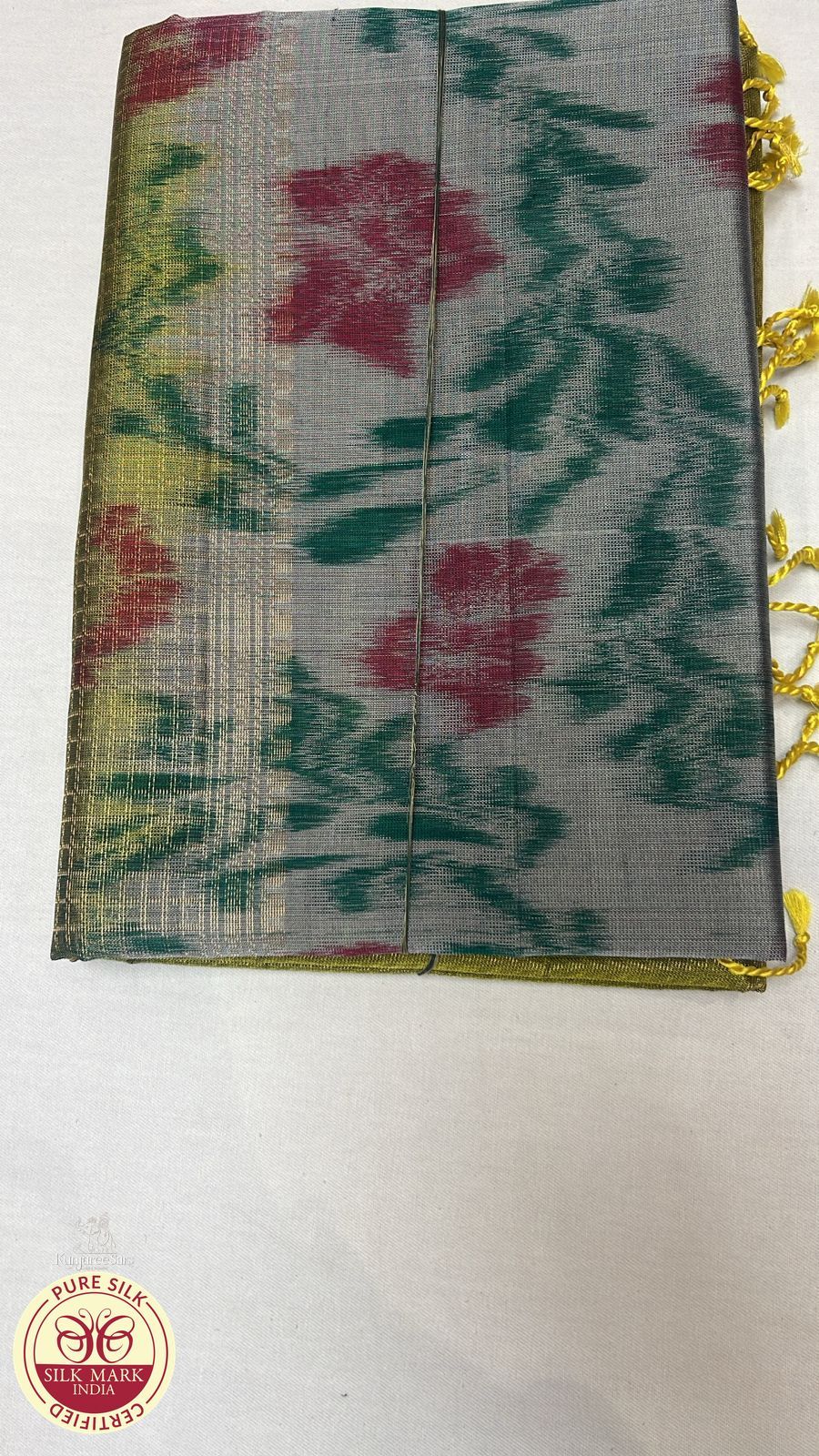 Green with Grey Pochamapally Pure Silk Saree