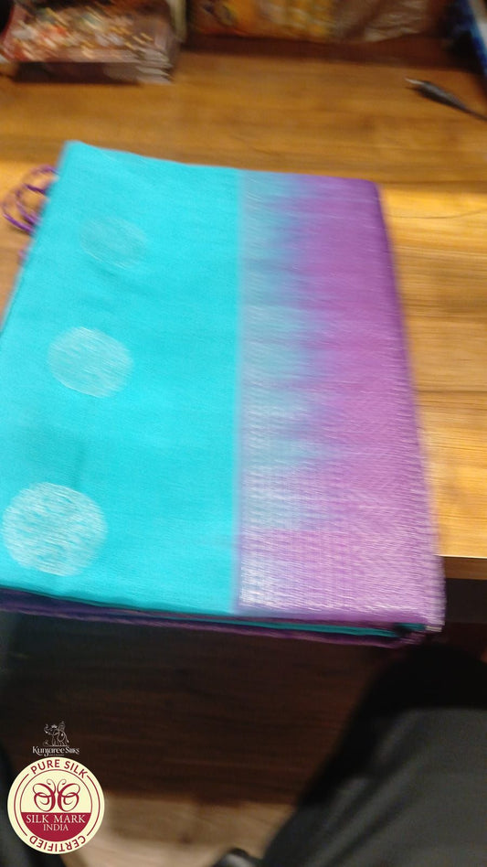 Pure Handloom Soft Silk Saree – Aqua Teal with Royal Purple Rich Pallu