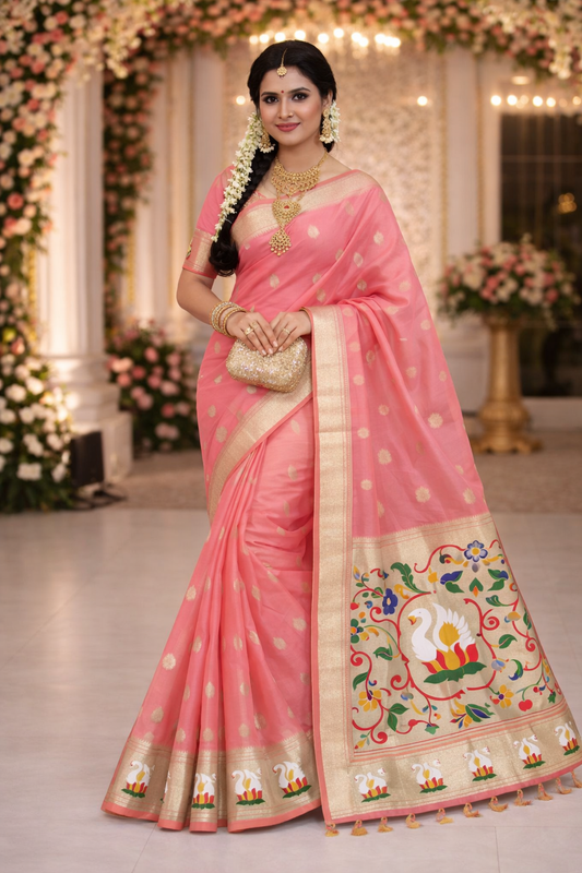 Rose Pink Organza Silk Saree