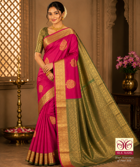 Dual Tone Saree – Deep Blush Pink & Sage Green with Rich Gold Zari