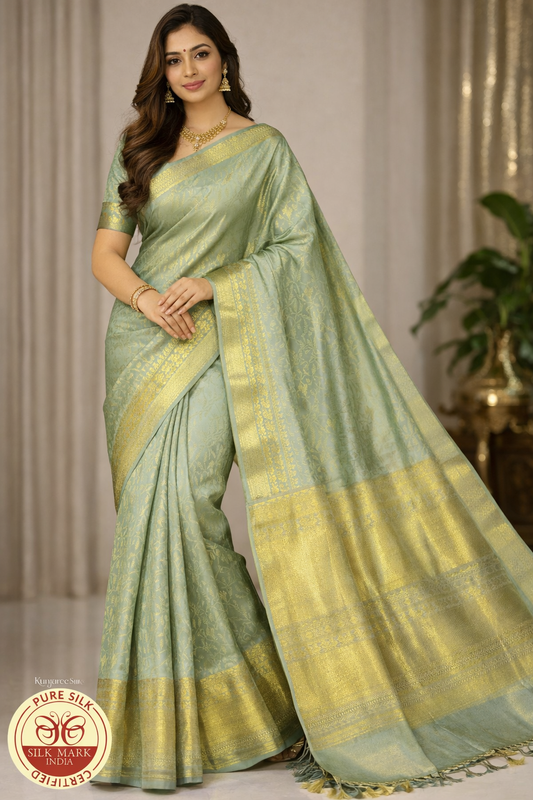 Elegant Pastel Green Handloom Pure Kanjivaram Silk Saree