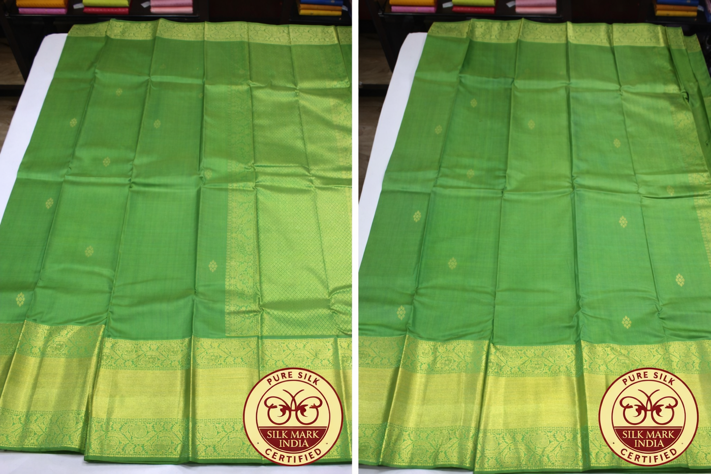 Rich leaf green with Gold Zari Kanjivaram Pure Silk Saree