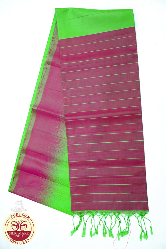 Parrot Green with Purple Color Pure Silk Saree
