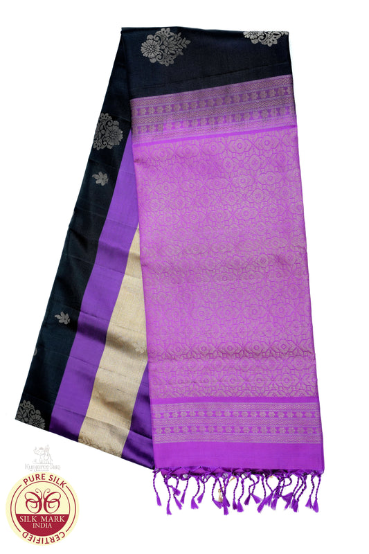 Black with Magenta Color Pure Silk Saree