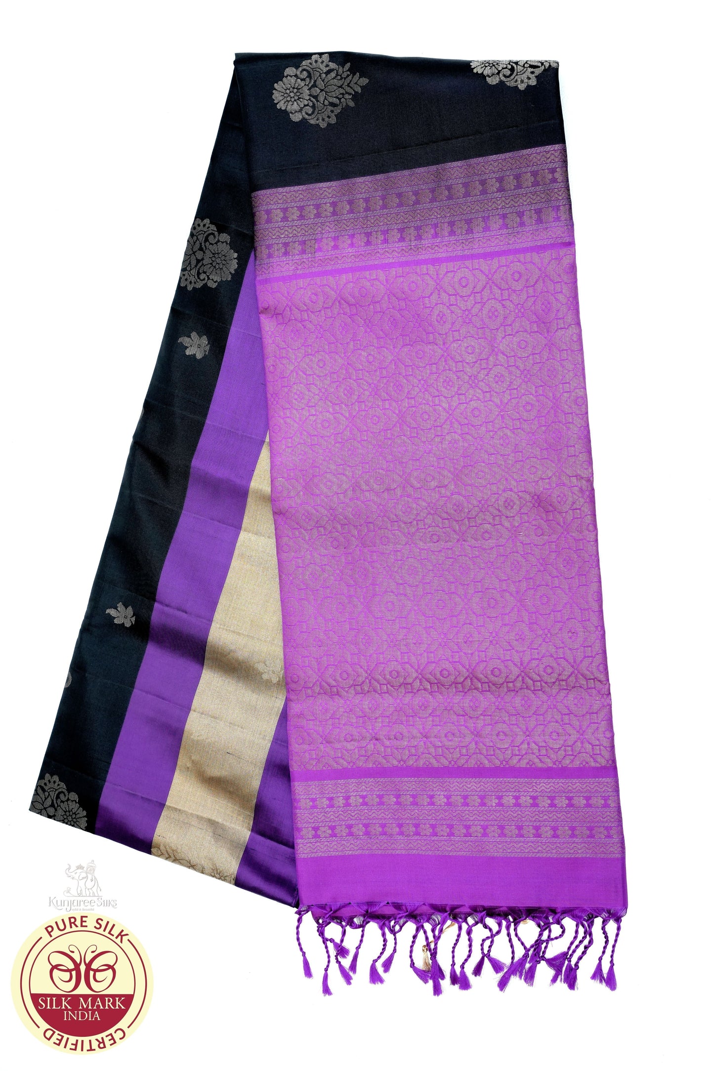 Black with Magenta Color Pure Silk Saree