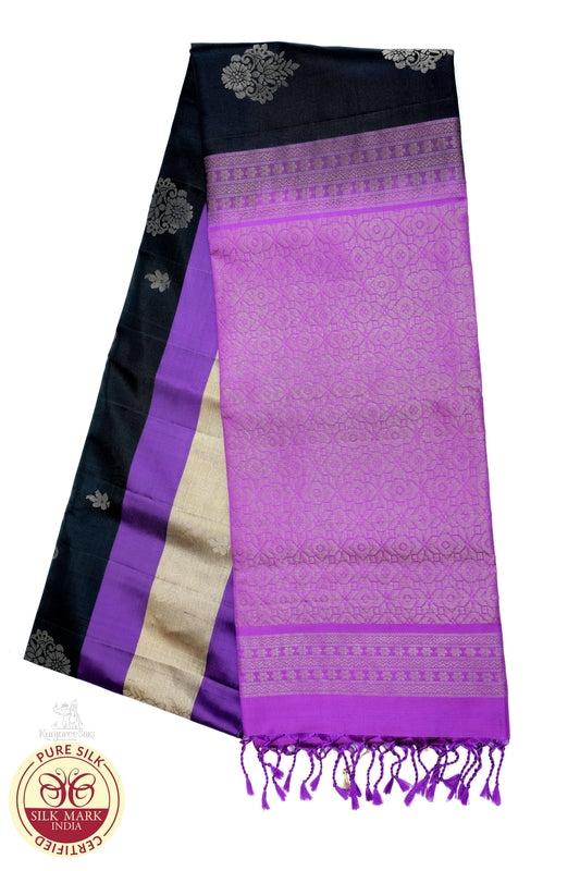 Black with Magenta Color Pure Silk Saree