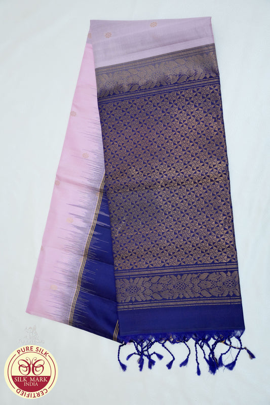 Baby Pink with Voilet Color Pure Silk Saree