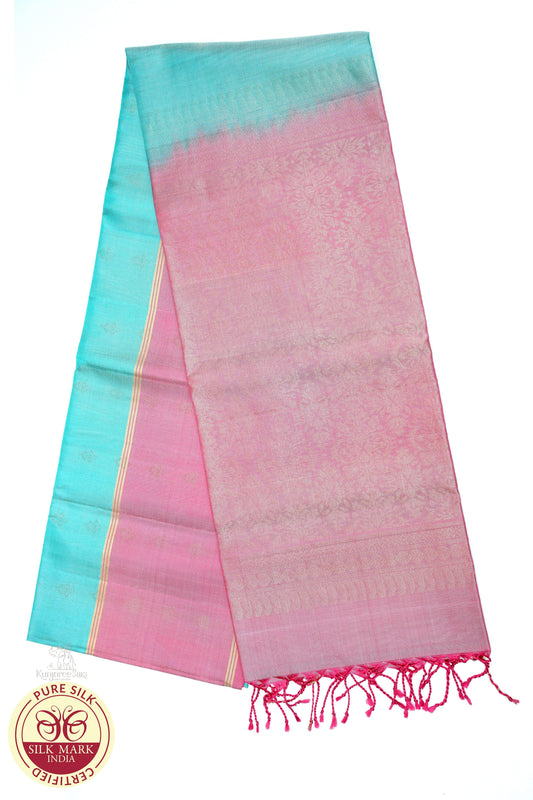 Teal Blue with Baby Pink Color Pure Silk Saree