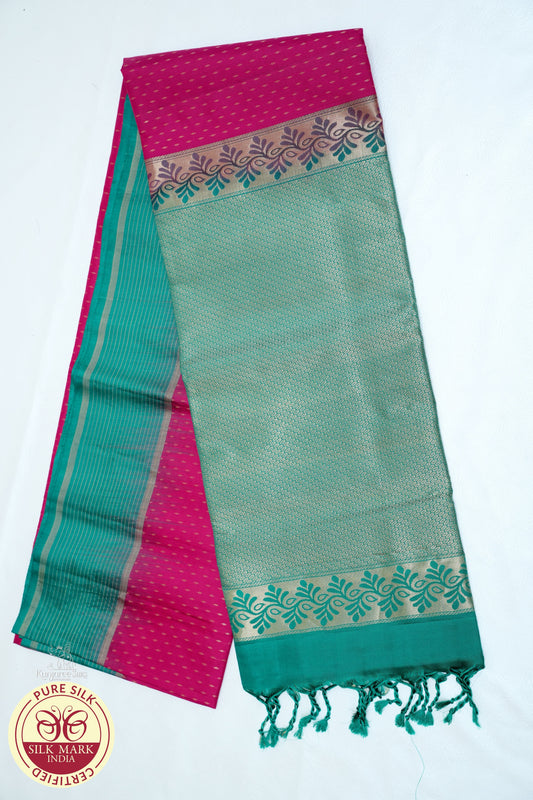 Red with Green Color Pure Silk Saree