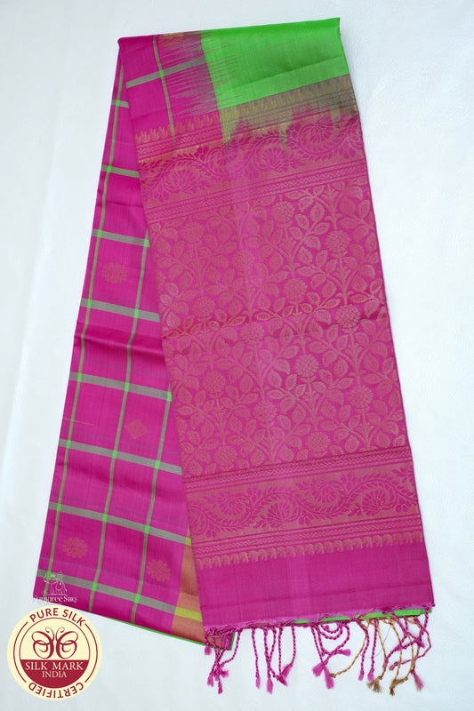 Rani Pink with Parrot Green Color Pure Silk Saree