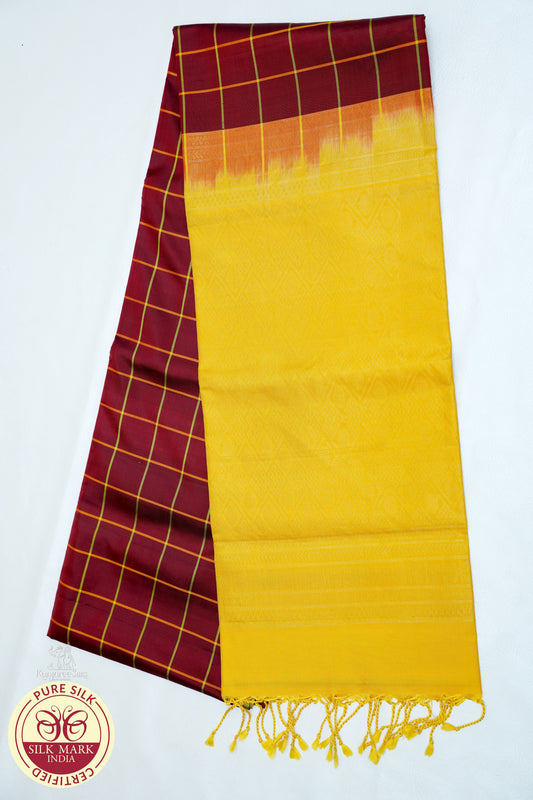 Maroon with Yellow Color Pure Silk Saree