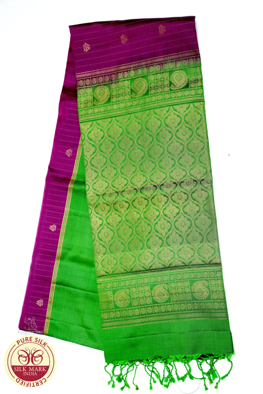 Purple with Green Color Pure Silk Saree