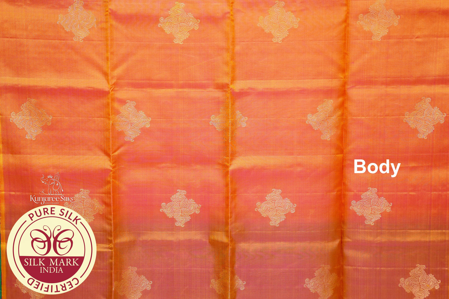 Dual Tone Orange with Green Color Pure Silk Saree