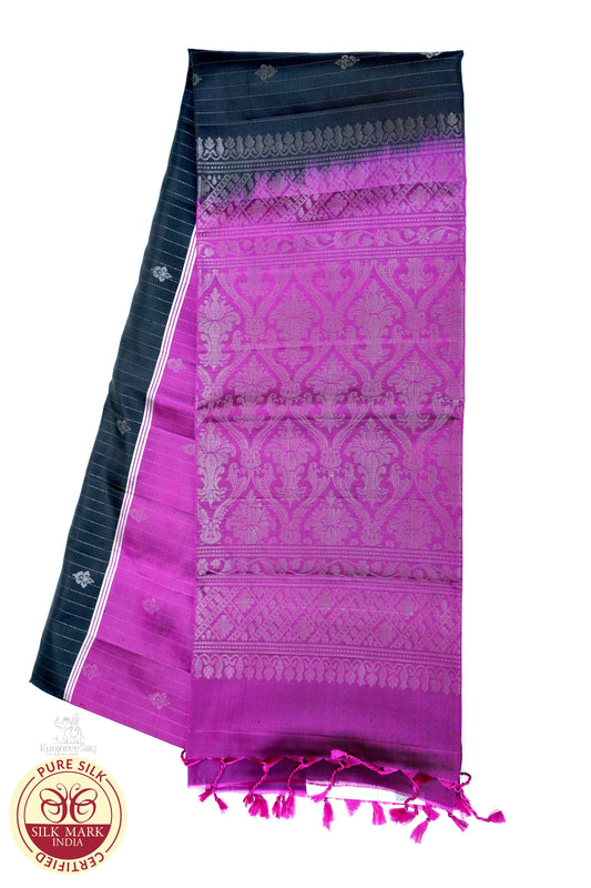 Black with Purple Color Pure Silk Saree