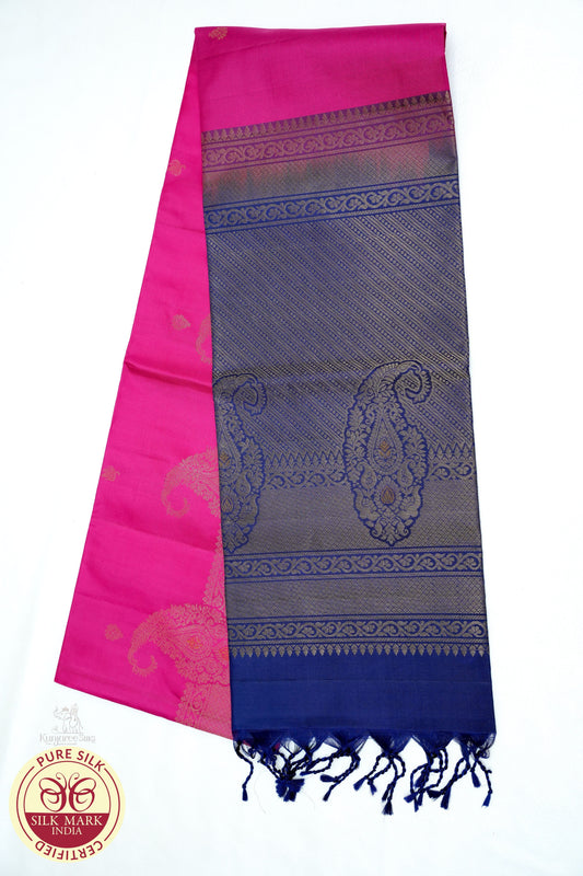 Rani Pink with Voilet Color Pure Silk Saree