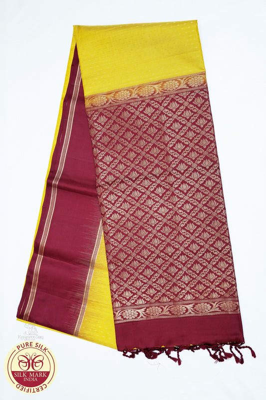 Brown with Lemon Yellow Color Pure Silk Saree
