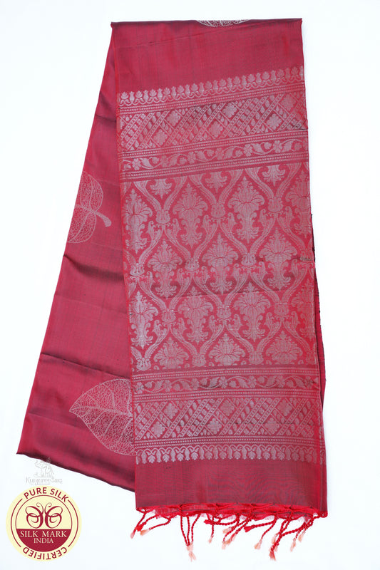 Maroon with Silver Color Pure silk Saree