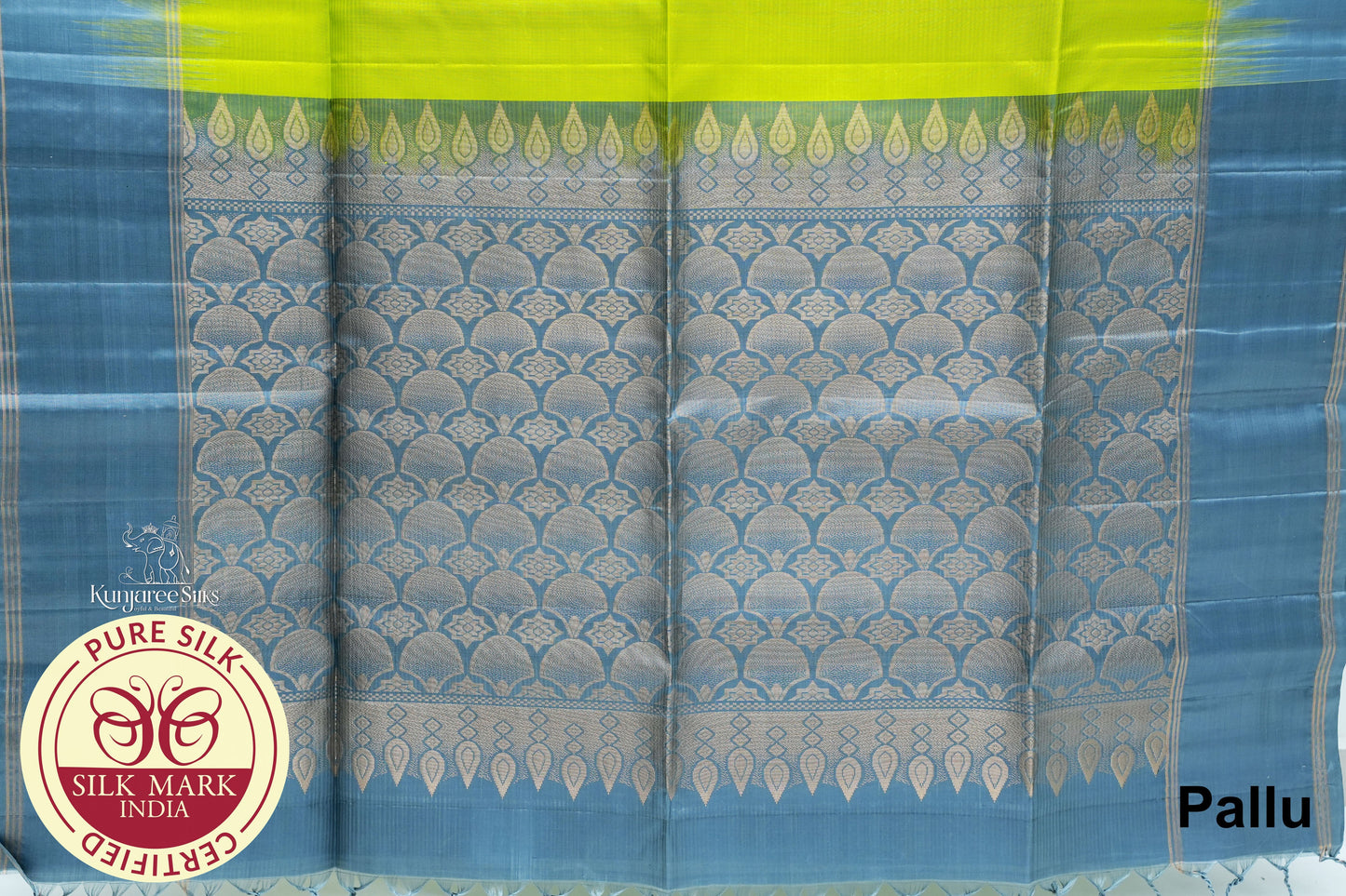 Parrot Green with Teal Blue Color Pure Silk Saree