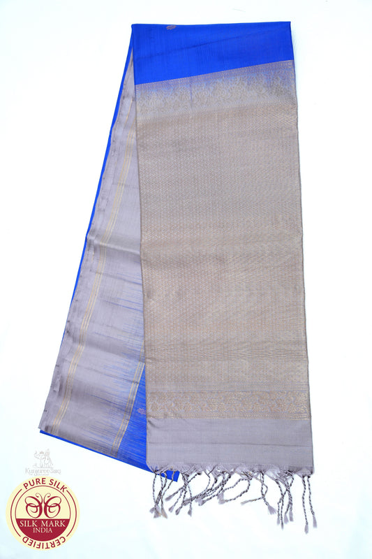 Blue with Gold Color Pure Silk Saree