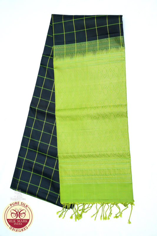 Bottle Green with Black Color Pure Silk Saree