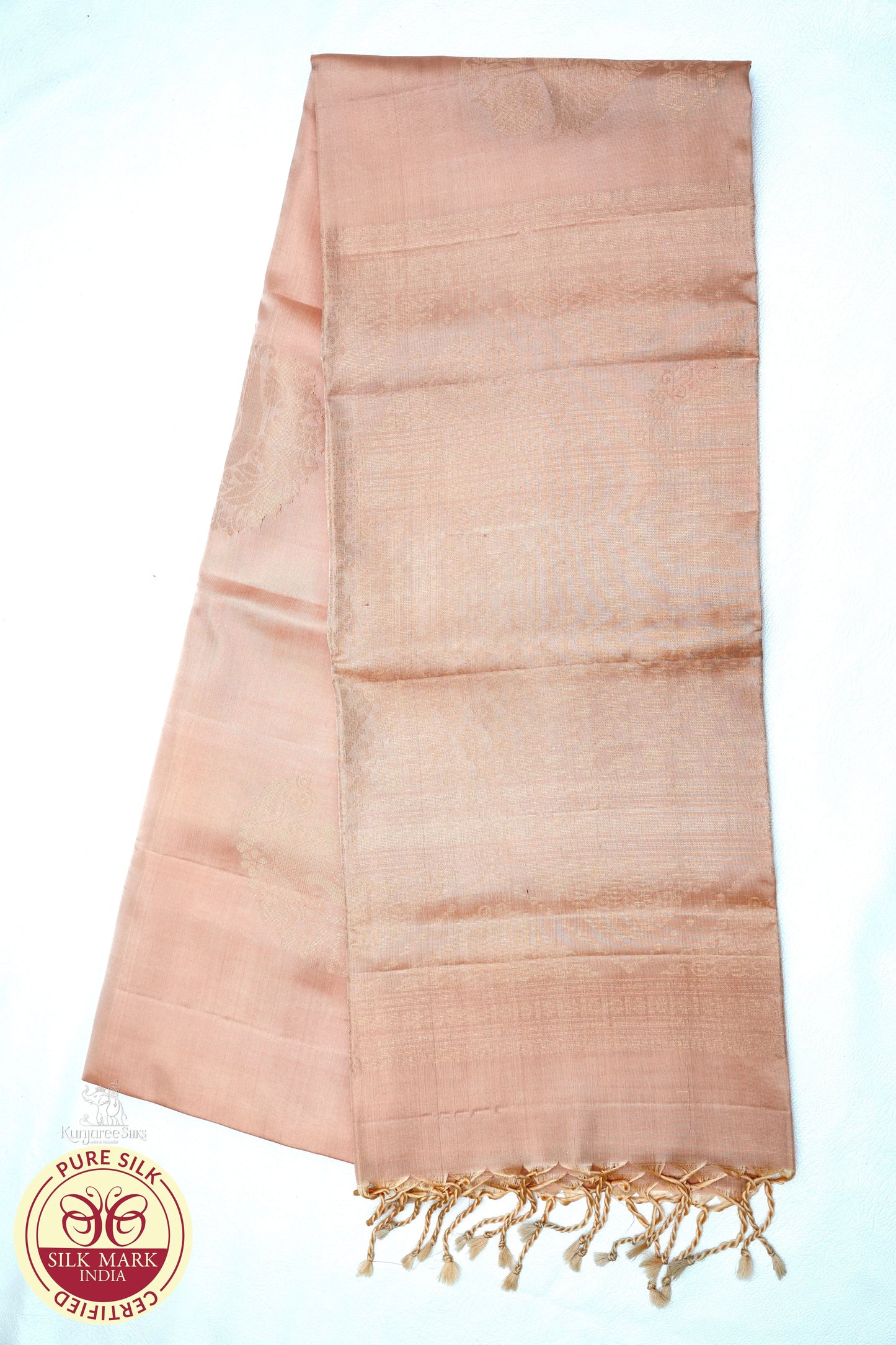 Pure Handloom Borderless Soft Silk Saree – Peach Blush Elegance