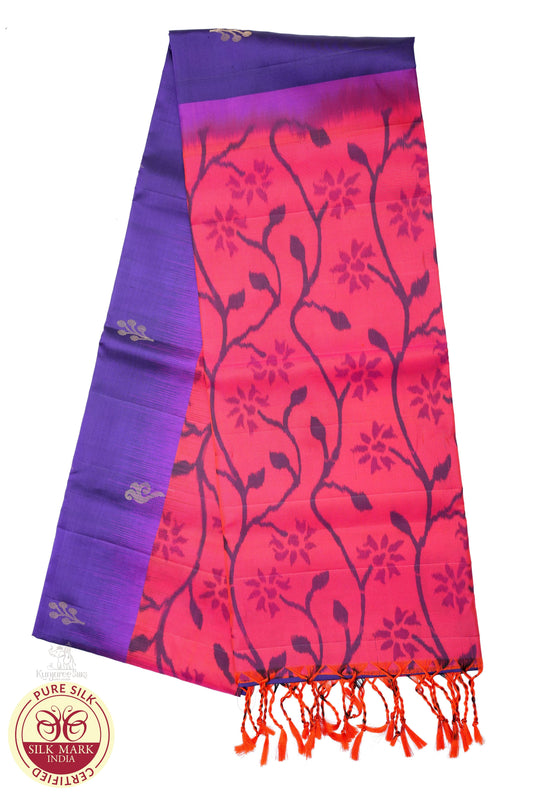 Purple with Orange Color Pochampally Pure Silk Saree