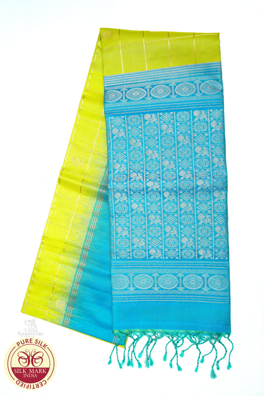 Parrot Green with Sea Blue Color Pure Silk Saree