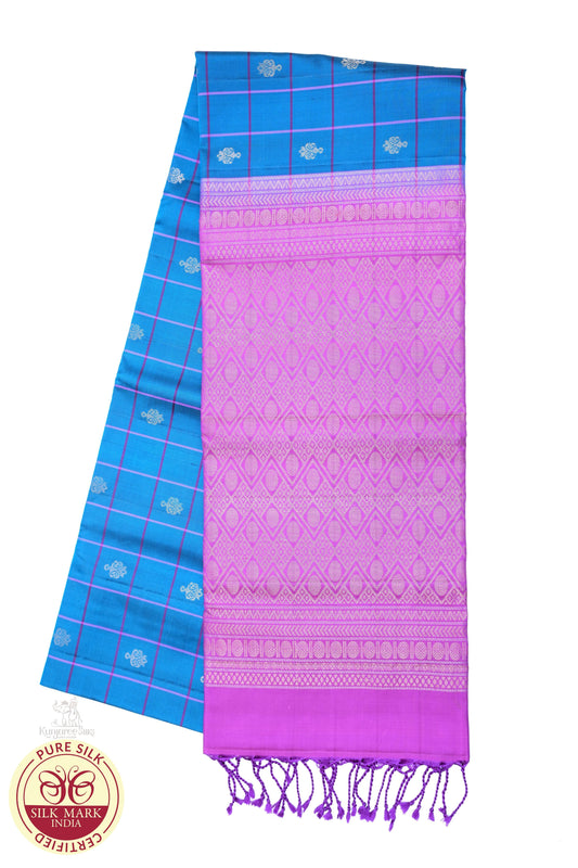 Purple Blue with Pink Pure Silks Saree