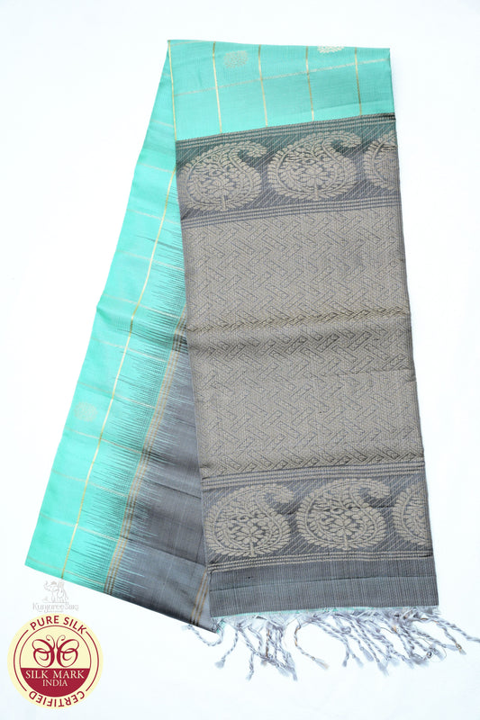 Sky Blue with Bottle Green Color Pure Silk Saree