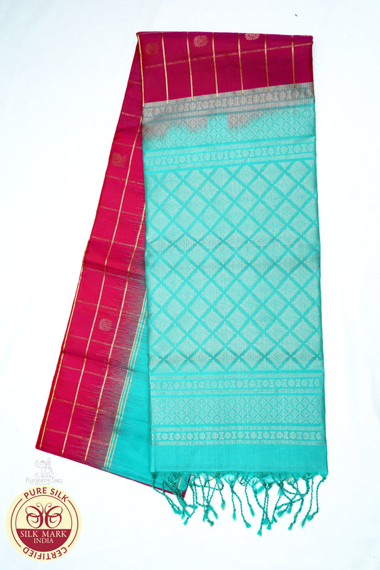 Rani with Sky Blue Color Pure Silk Saree