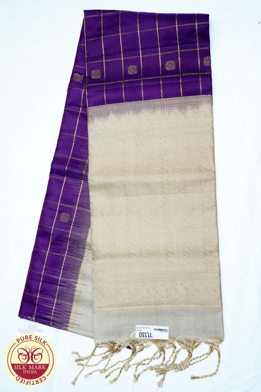 Purple with Cream Yellow Color Pure Silk Saree