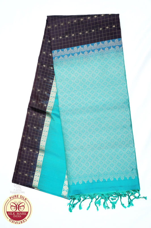 Dark Grey with Sky Blue Color Pure Silk Saree