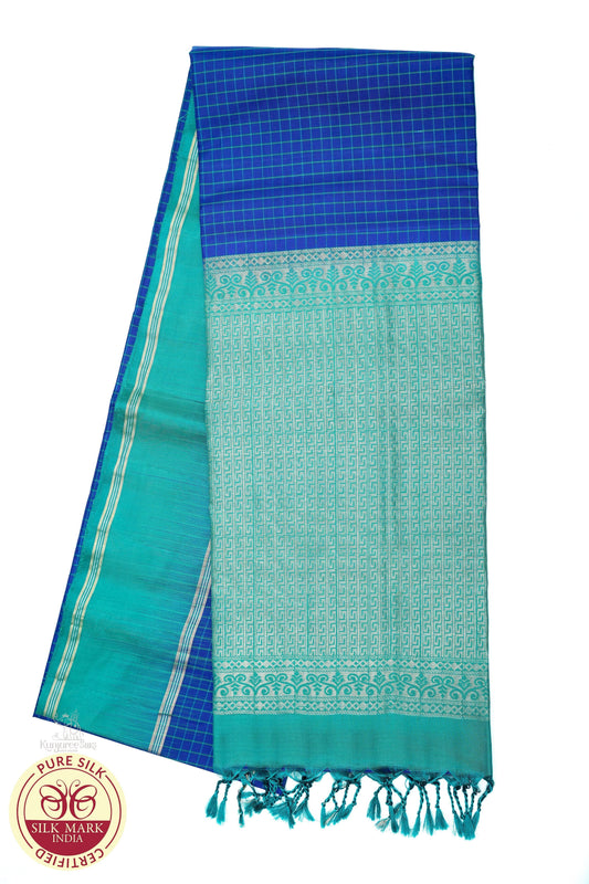 Royal Blue & Sea Green Pure Silk Handloom Soft Silk Saree