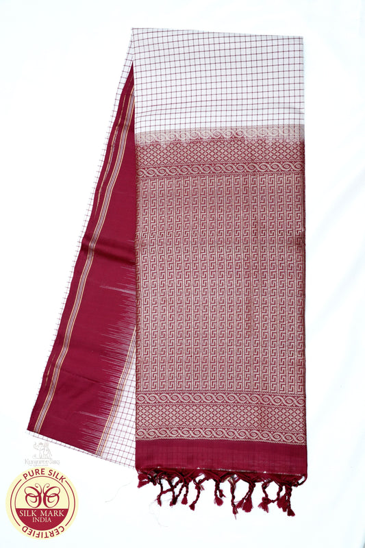 Cream with Maroon Color Pure Silk Saree