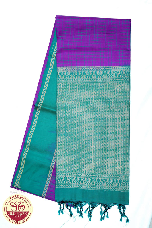 Orchid Purple & Aqua Green Pure Silk Handloom Soft Silk Saree