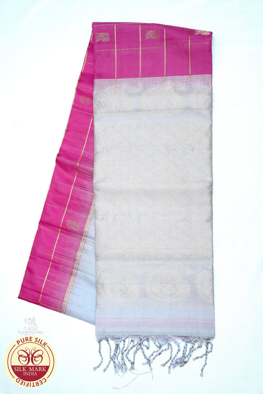 Baby Pink with Grey Color Pure Silk Saree