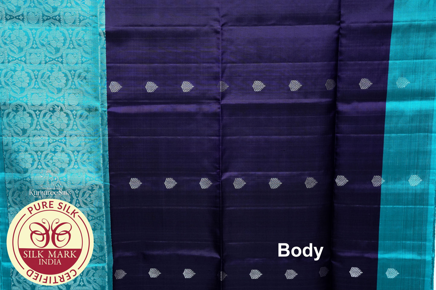 Purple with Sea Blue Color Pure Silk Saree